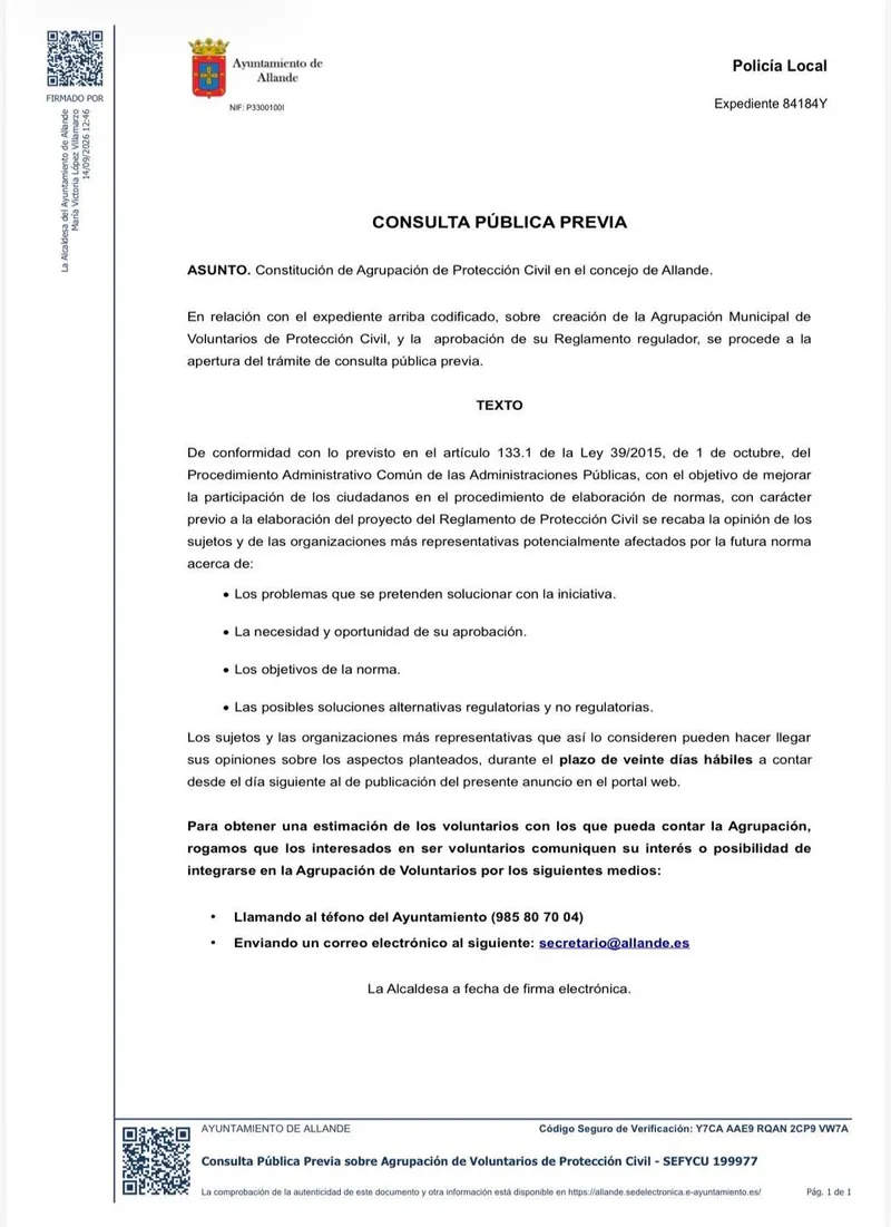 Allande crea su Agrupación Local de Protección Civil para reforzar la seguridad