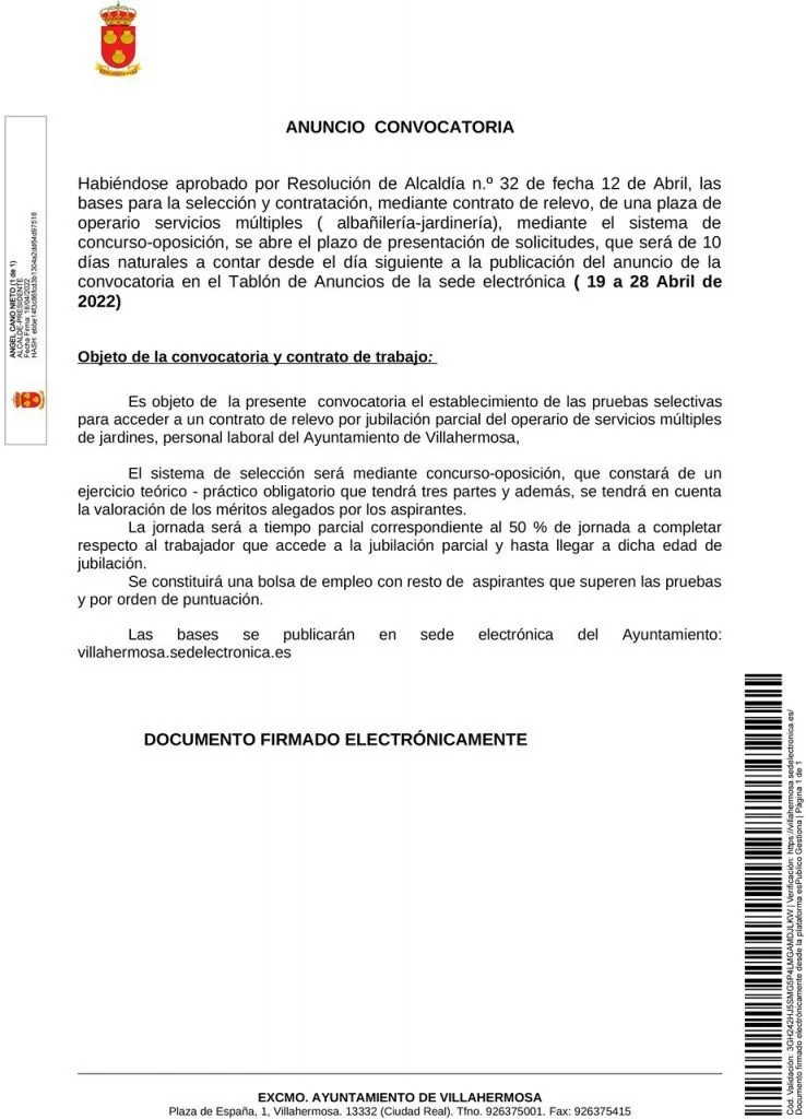 Villahermosa abre plazo para contratar operario de servicios múltiples y jardinería