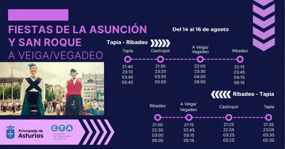 Vegadeo amplía el servicio de autobús nocturno 'Búho' por sus fiestas patronales