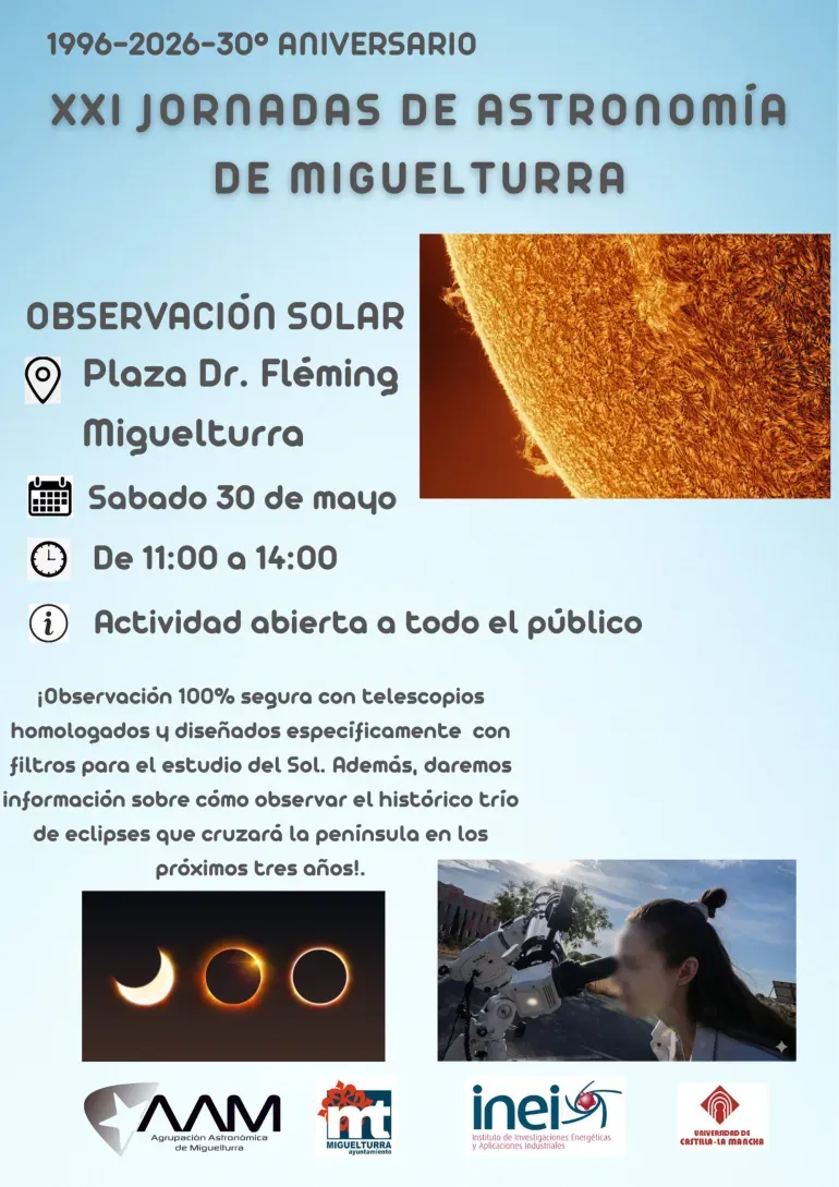 Miguelturra celebra sus XXI Jornadas de Astronomía con observación solar gratuita