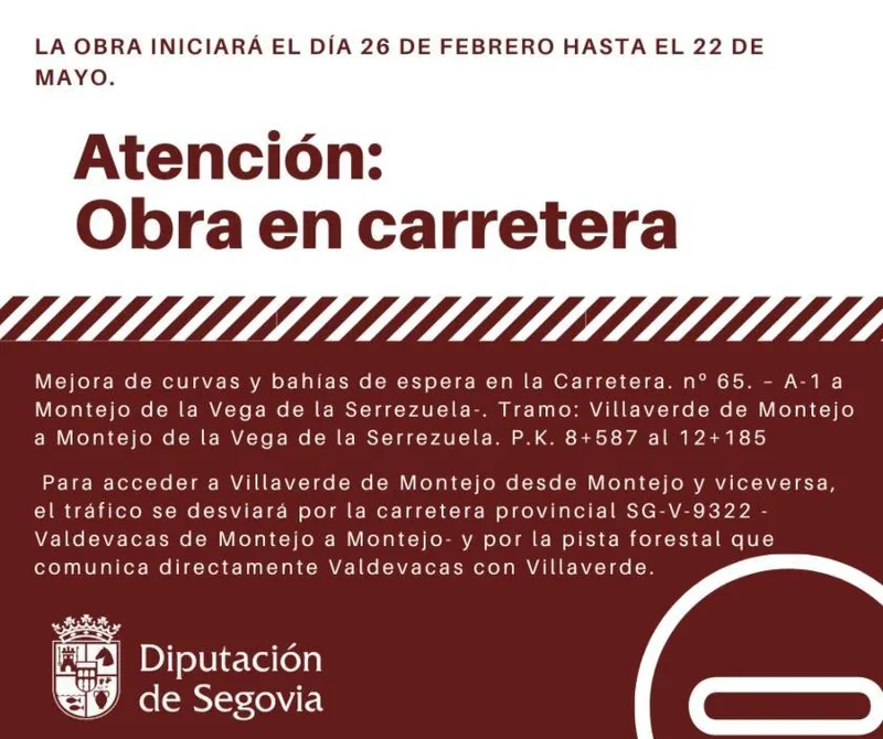 Cortes de tráfico en la SG-V-3311 por obras de mejora del firme