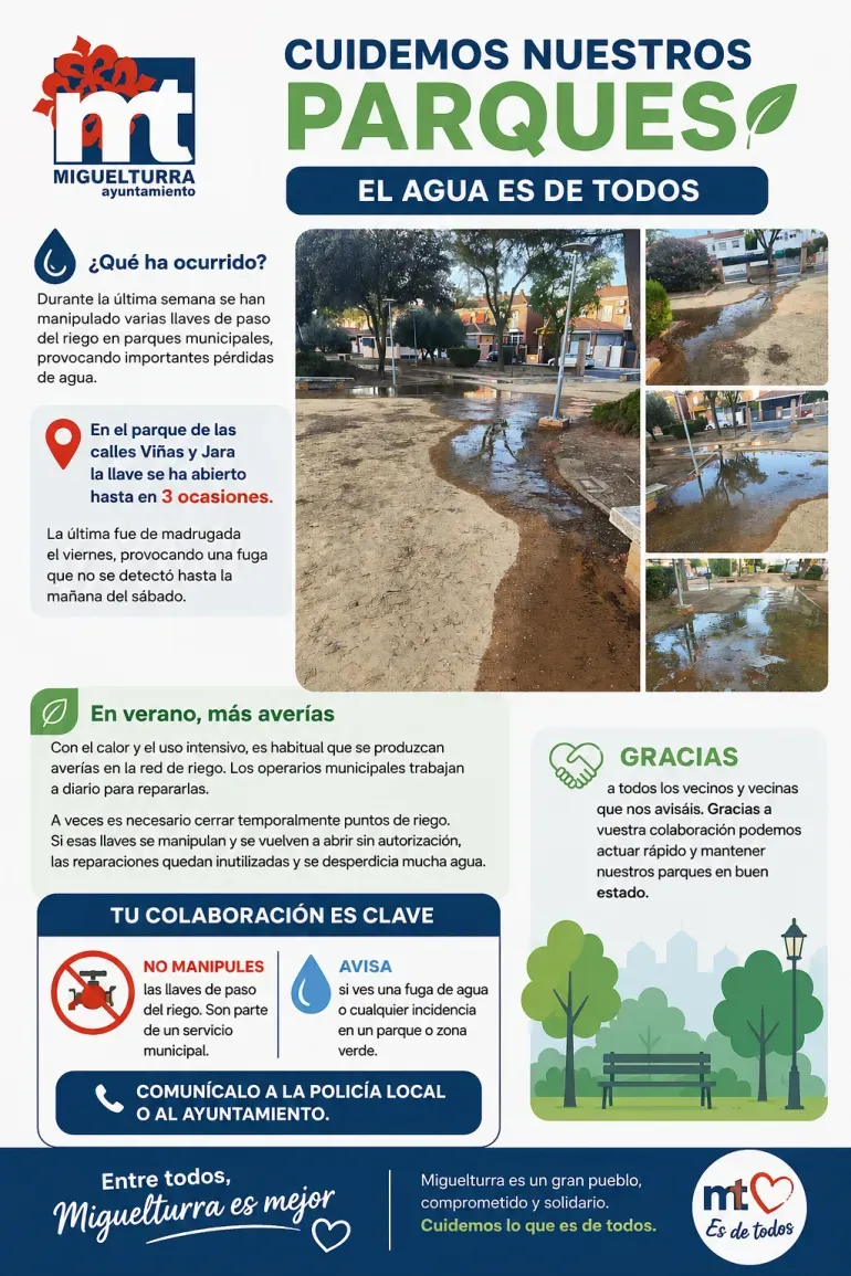Miguelturra pide colaboración ciudadana para evitar el mal uso de las llaves de riego