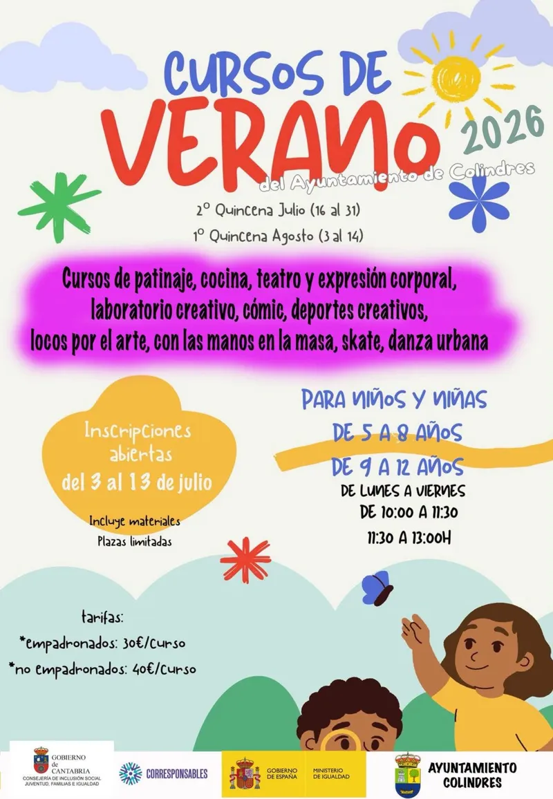 Colindres abre inscripciones para cursos de verano infantiles con actividades deportivas y creativas