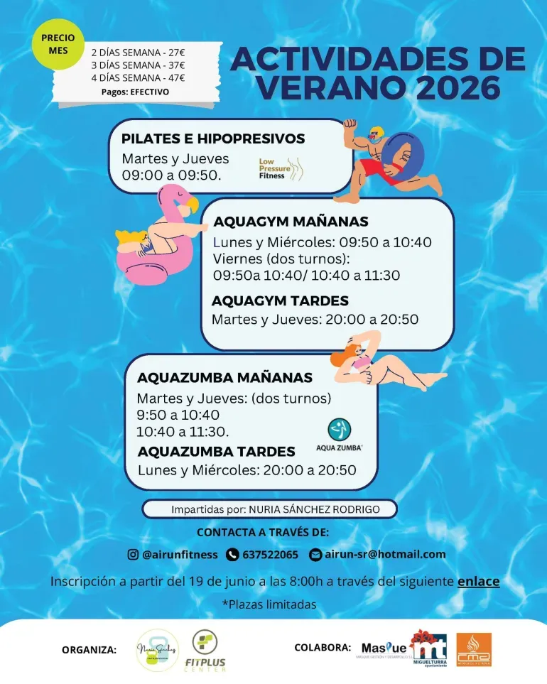 Miguelturra lanza su programa de actividades acuáticas para el verano 2026 en la Piscina Municipal