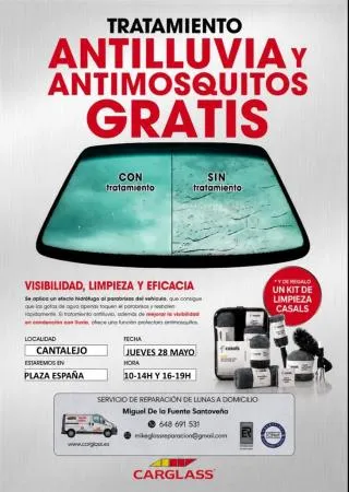 Carglas ofrece tratamiento gratuito antilluvia y antimosquitos en Cantalejo