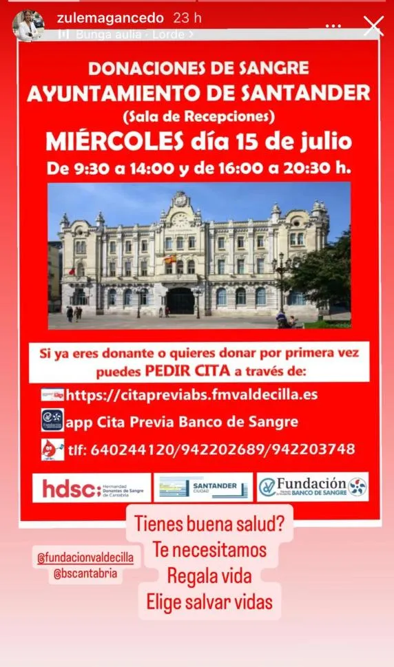 Santander habilita un punto de donación de sangre en el Ayuntamiento el 15 de julio