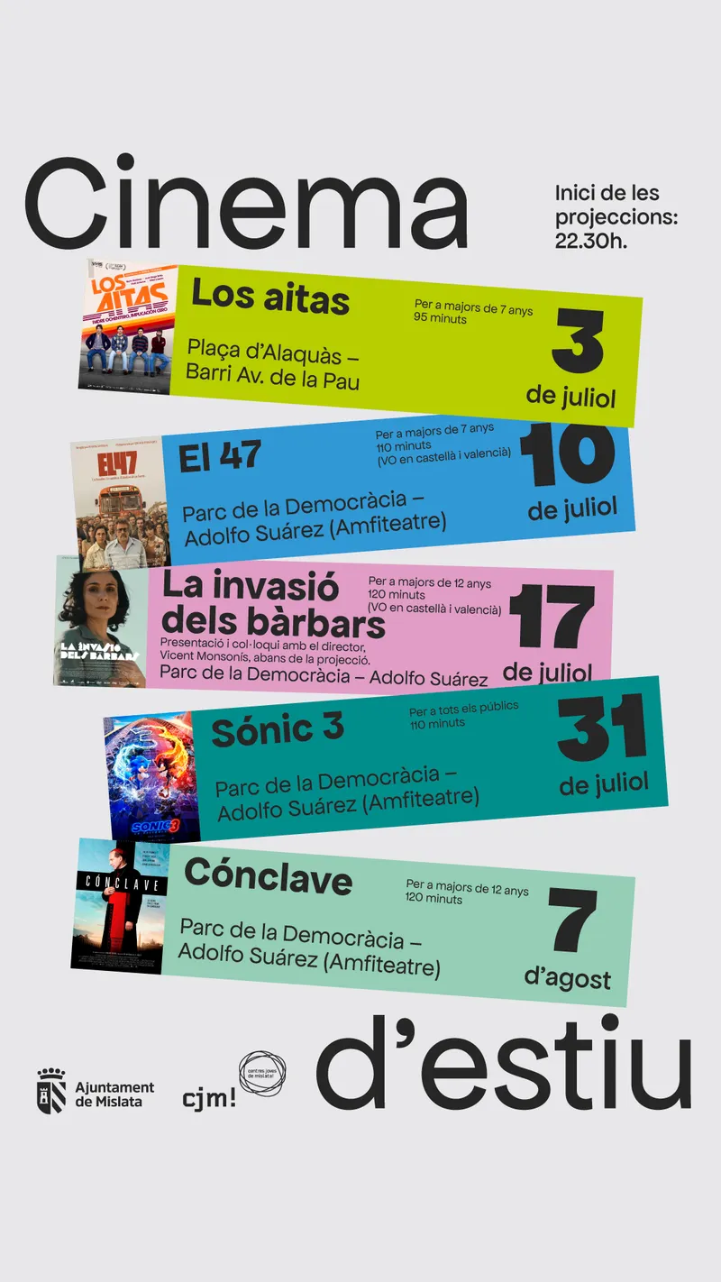 Mislata proyectará un ciclo de cine de verano gratuito con títulos para todos los públicos