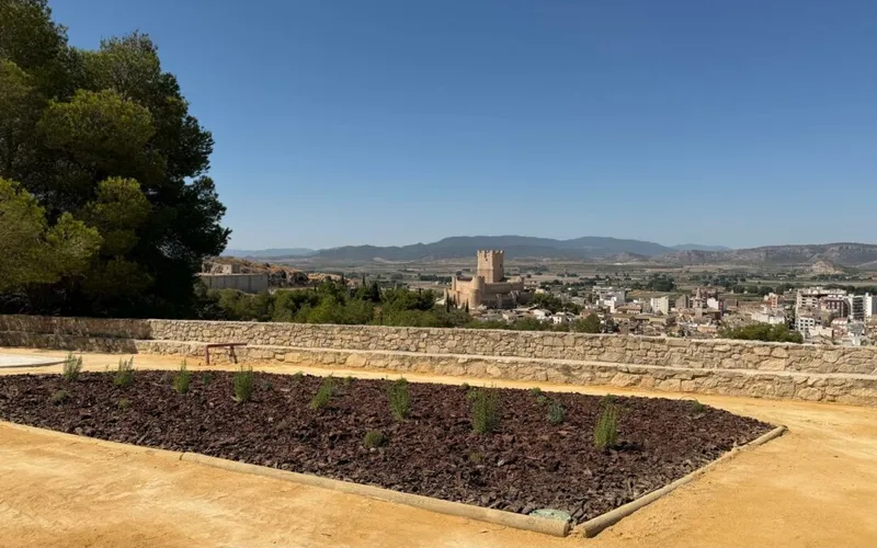 Villena renueva la explanada del Mirador de Las Cruces con vegetación autóctona