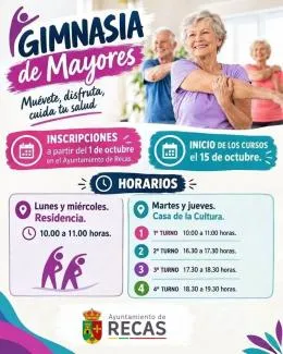 Recas abre inscripciones para gimnasia de mayores de 60 años