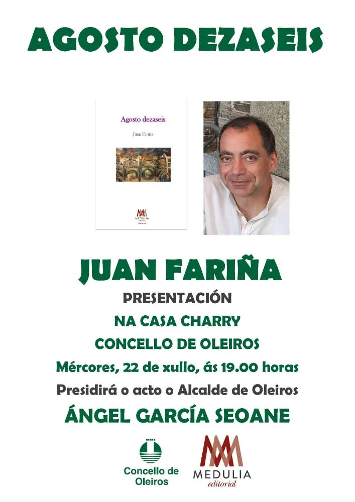 Juan Fariña presenta su novela 'Agosto dezaseis' en Oleiros