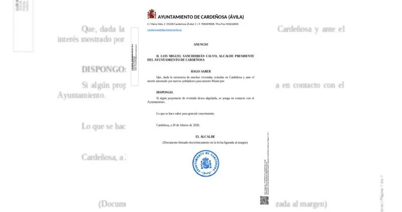 Cardeñosa emite un bando sobre vivienda para informar a los vecinos