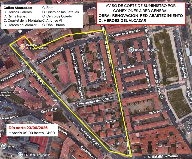 Corte de suministro de agua en la calle Alcázar de Ávila por obras de renovación