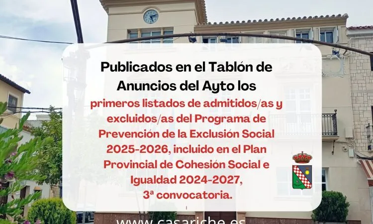 Casariche publica listados del Programa de Prevención de la Exclusión Social 2025-2026