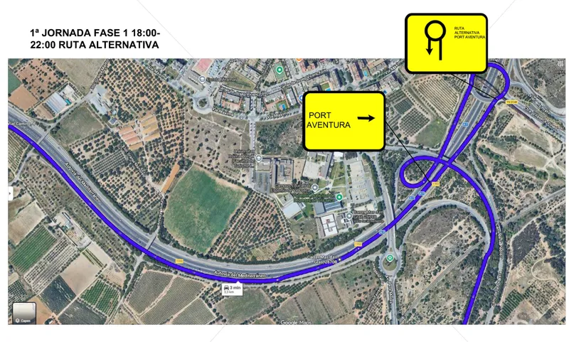 Cortes de tráfico en la T-319 por obras del tranvía TRAMCAT en Port Aventura