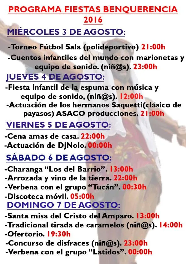 Benquerencia celebra las Fiestas del Santísimo Cristo del Amparo del 3 al 7 de agosto