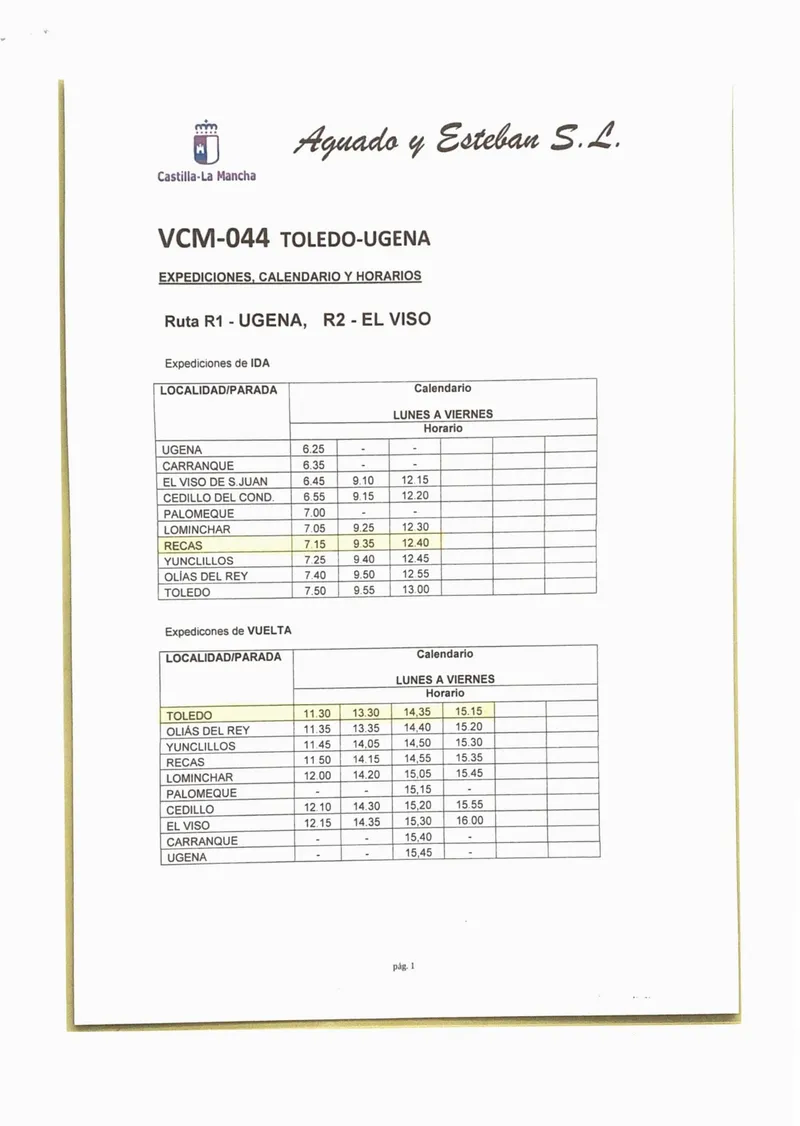 Recas actualiza el horario de autobuses a Toledo