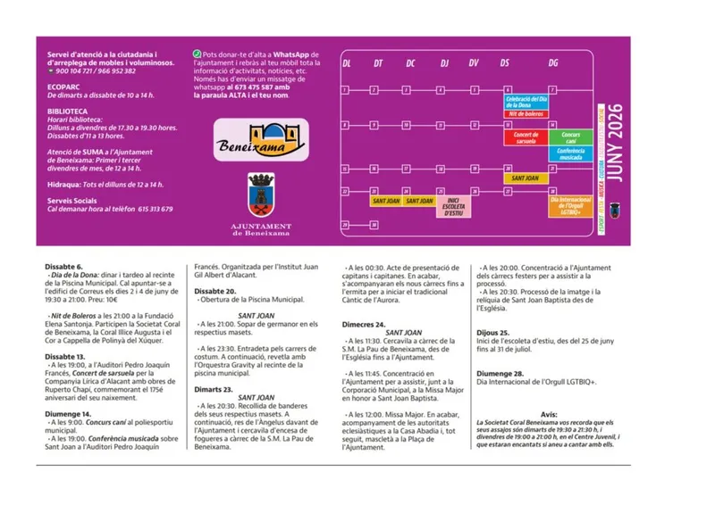 Beneixama presenta su agenda cultural para el mes de junio con diversas actividades