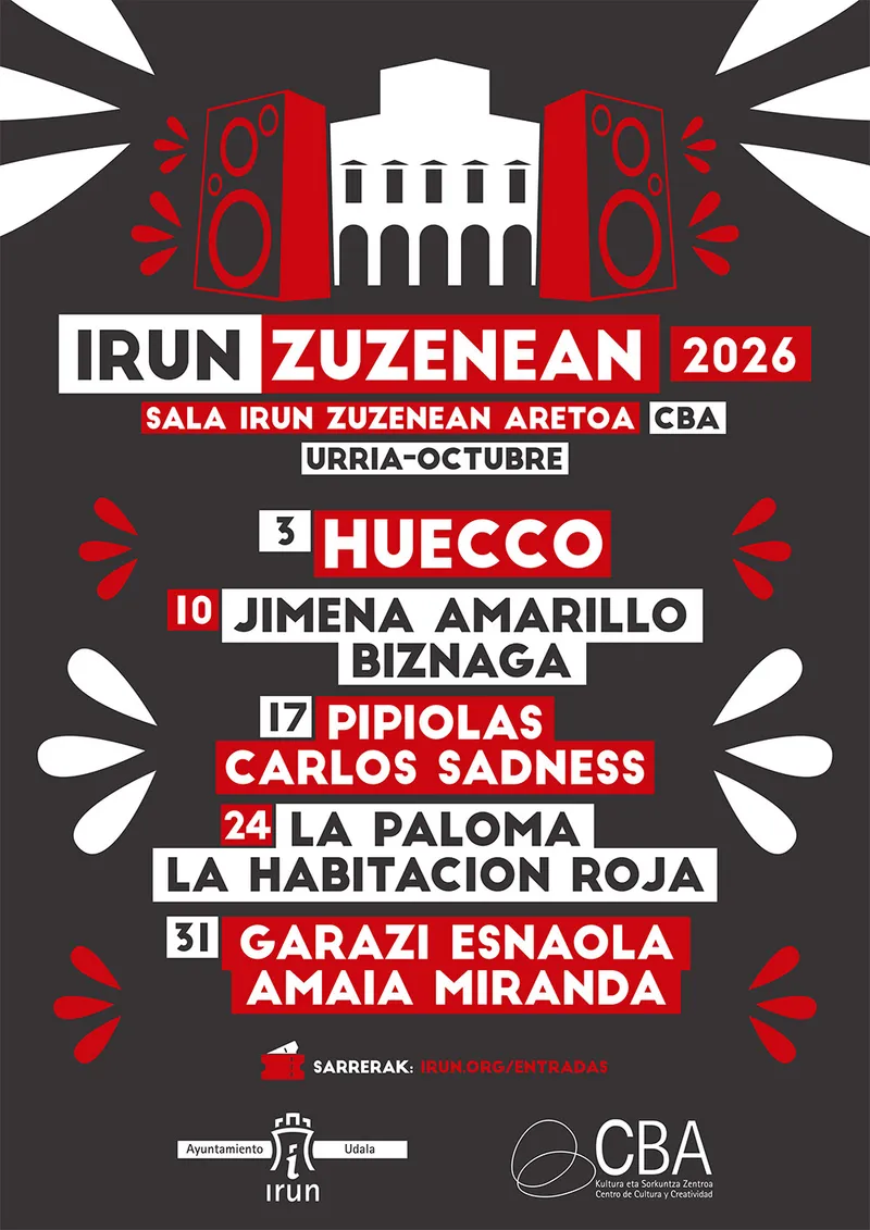Irun Zuzenean Festibala 2026: Conciertos de octubre con artistas como Huecco y Carlos Sadness