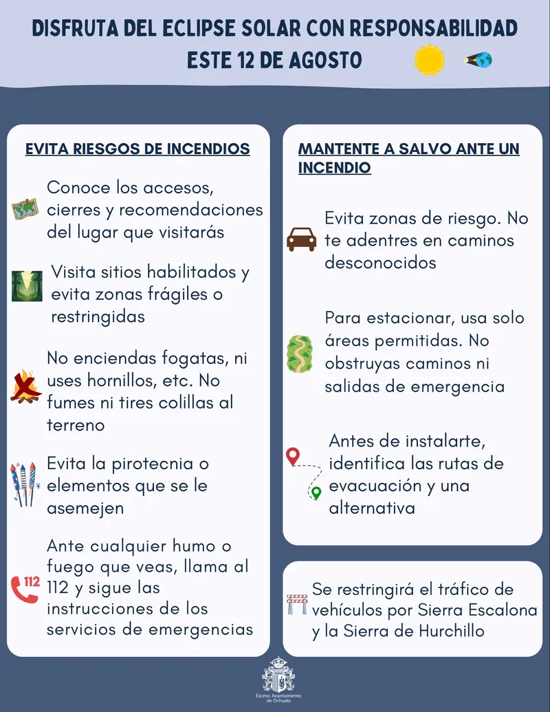 Orihuela restringe accesos a Sierra Escalona y Hurchillo por el eclipse solar y riesgo de incendio