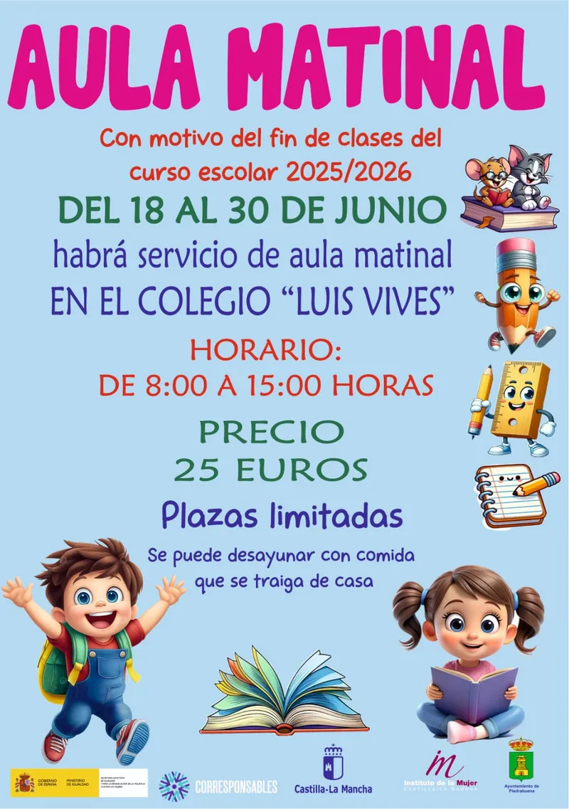 Piedrabuena amplía el servicio de Aula Matinal hasta finales de junio