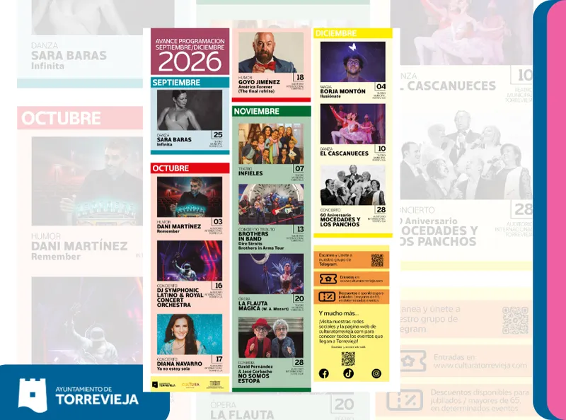 Torrevieja desvela su potente cartel cultural para el último cuatrimestre de 2026