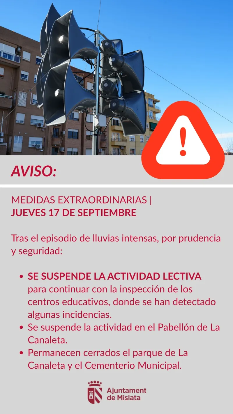 Mislata suspende la actividad lectiva y cierra parques tras las lluvias