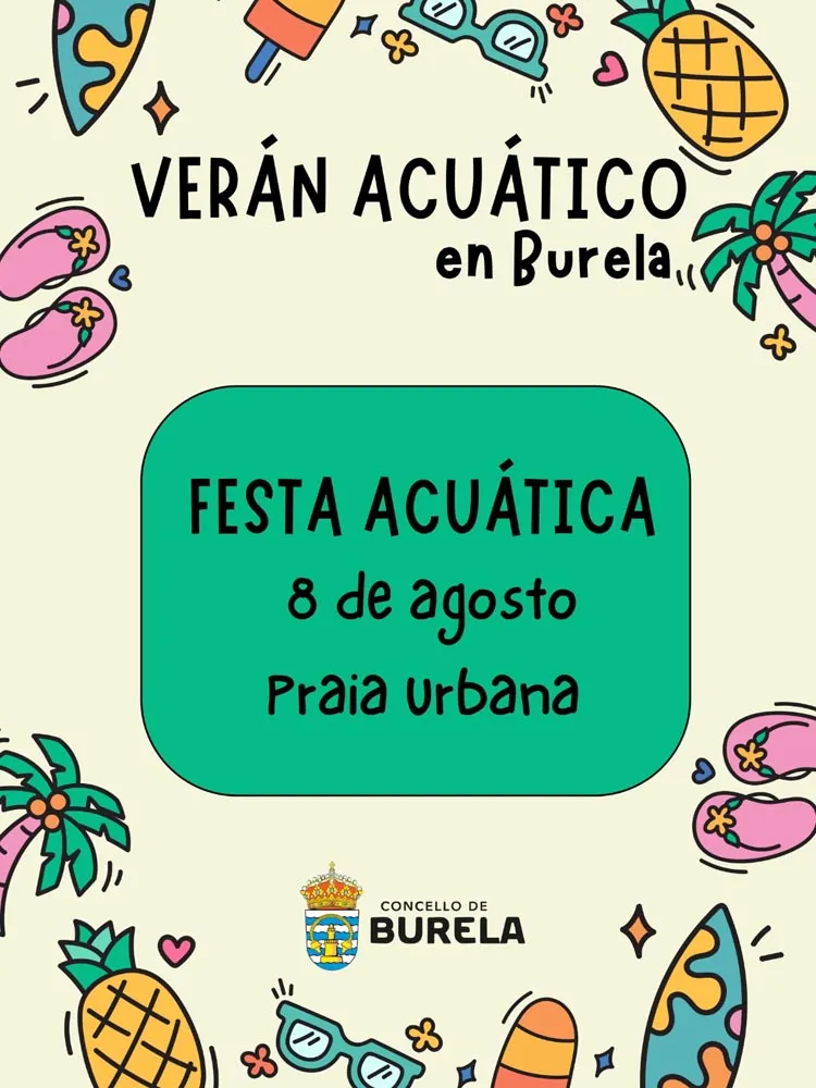 Burela celebra su segunda fiesta acuática en la playa urbana con hinchables y deportes náuticos