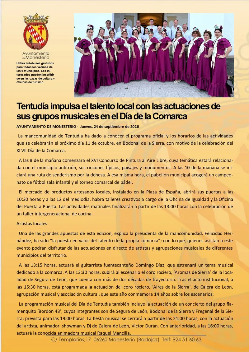Tentudía celebra el Día de la Comarca con actuaciones de grupos musicales locales
