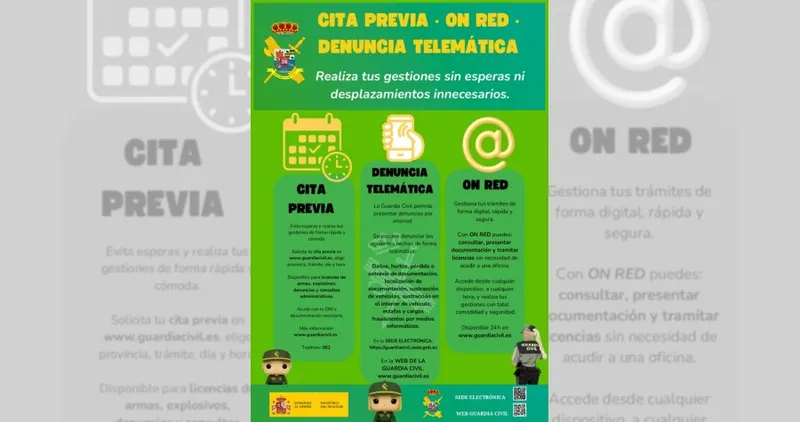Guardia Civil facilita trámites online para evitar desplazamientos innecesarios