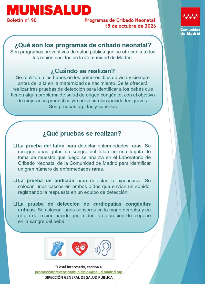 La Comunidad de Madrid amplía los programas de cribado neonatal para recién nacidos