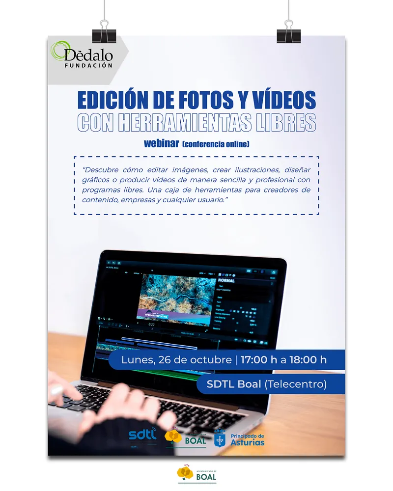 Boal organiza un webinar gratuito sobre edición de fotos y vídeos con software libre
