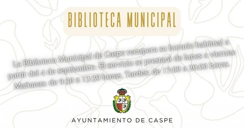 La Biblioteca Municipal de Caspe recupera su horario habitual tras el verano