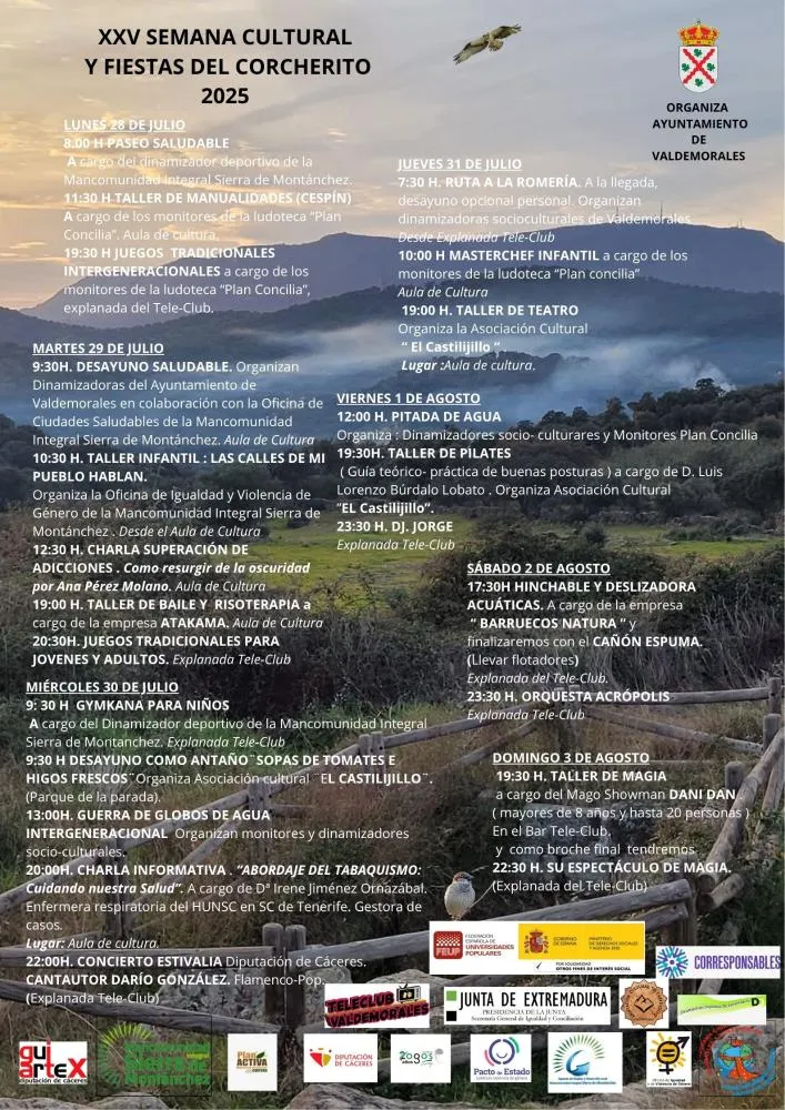 Valdemorales celebra la XXV Semana Cultural y Fiestas del Corcherito 2025