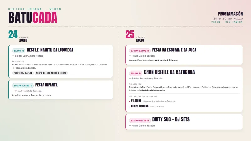 Verín se prepara para la Festa da Batucada con música, fiesta infantil y la tradicional Festa da Auga