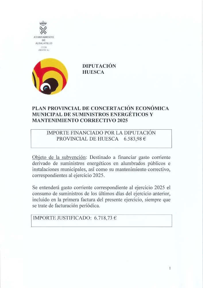 Diputación destina fondos provinciales a suministros energéticos y mantenimiento en municipios