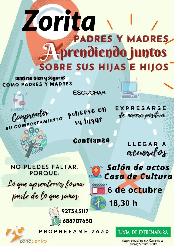 Taller gratuito para padres y madres en Zorita sobre crianza de menores