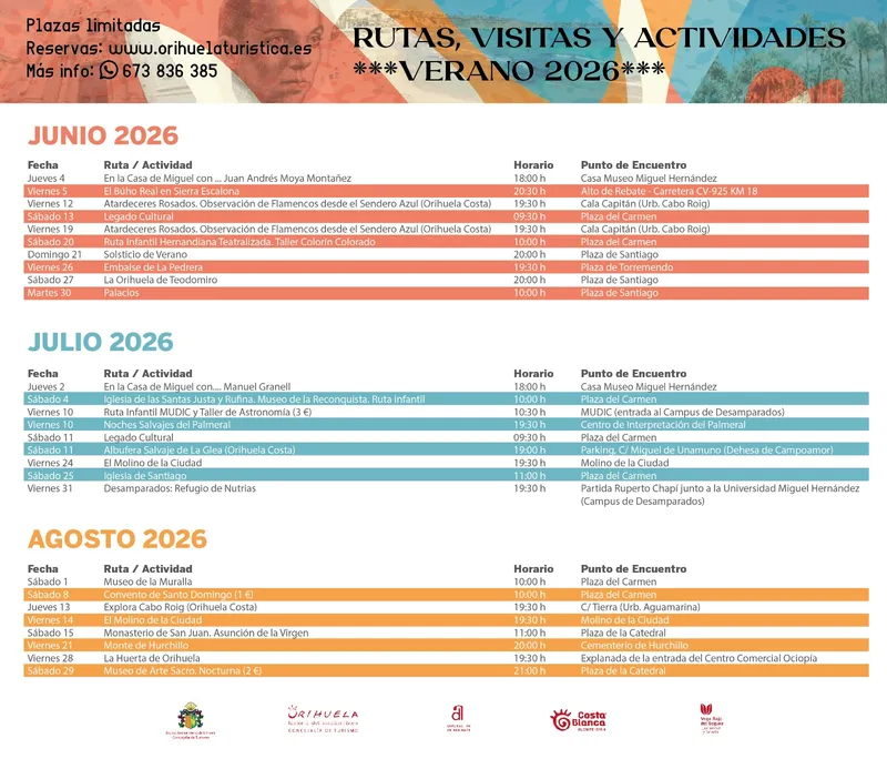 Orihuela lanza su programa de rutas de verano 2026 con nuevas propuestas de naturaleza