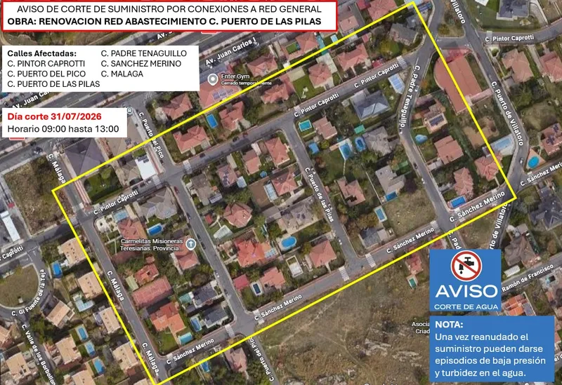 Corte de agua en Ávila este viernes 31 de julio por obras en Puerto de las Pilas