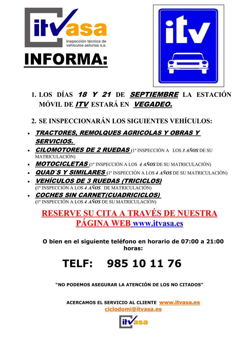 Vegadeo acoge la estación móvil de ITV para tractores, ciclomotores y motocicletas