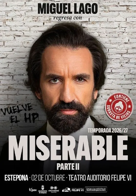 Miguel Lago presenta su espectáculo 'Miserable' en Estepona el 2 de octubre