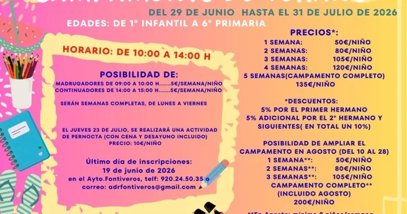 Fontiveros lanza su campamento de verano 2026 con precios y horarios detallados