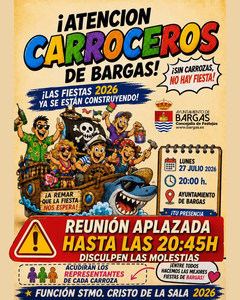 Aplazada la reunión de representantes de carrozas en Bargas hasta las 20:45h