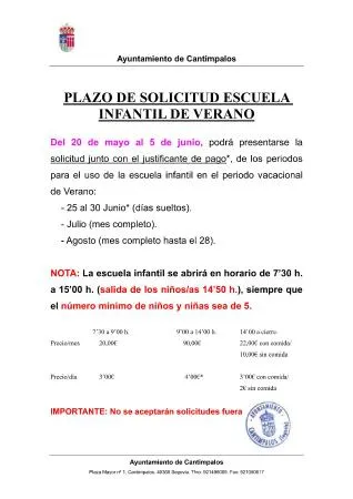 Cantimpalos abre el plazo para su Escuela Infantil de verano