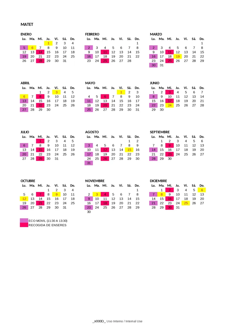 Matet publica el calendario de recogida de enseres para 2026