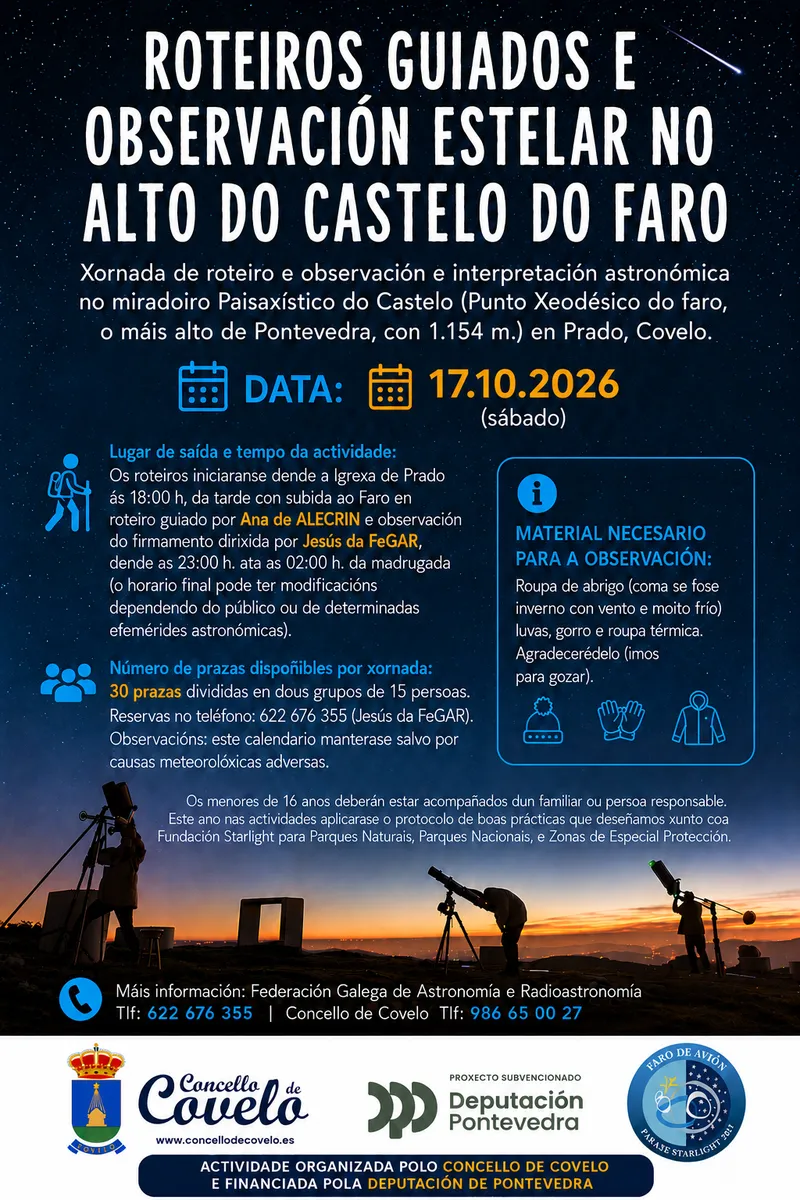 Covelo organiza una jornada de observación astronómica en el mirador del Castillo del Faro