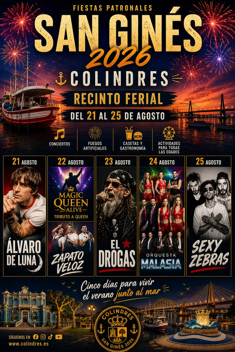 Colindres anuncia su cartel de fiestas de San Ginés con Álvaro de Luna, Sexy Zebras y El Drogas