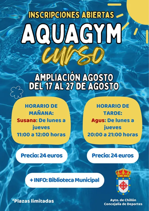 Chillón amplía el curso de Aquagym para el mes de agosto