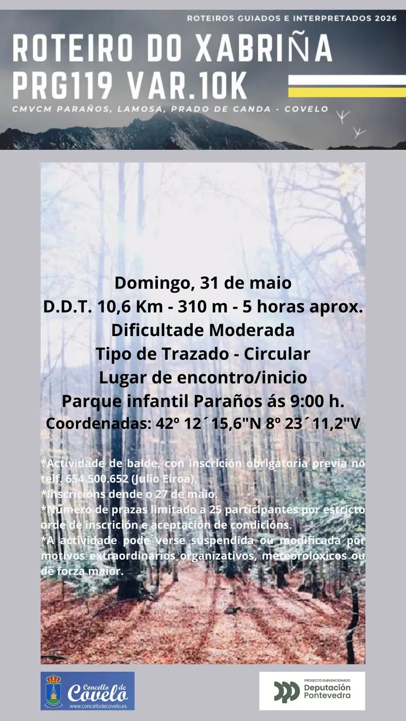 Covelo organiza una ruta de senderismo de 10K por el Xabriña el 31 de mayo
