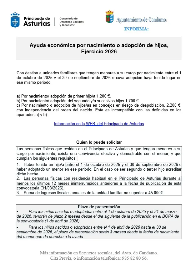 Candamo abre plazo para ayudas por nacimiento o adopción de hijos en 2026