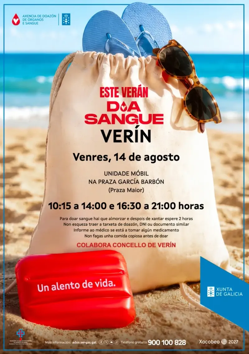 Verín facilita la donación de sangre con una unidad móvil el 14 de agosto